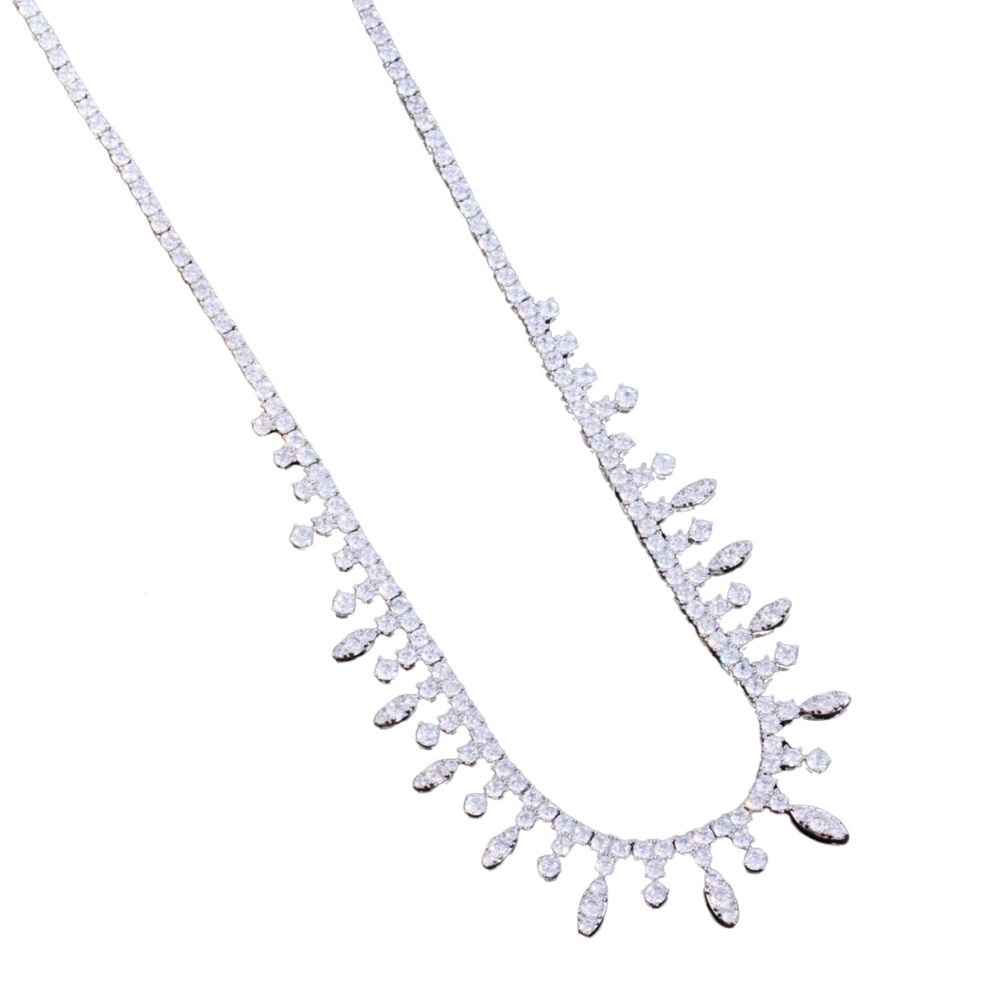 Silvertone CZ Drop Collar Necklace